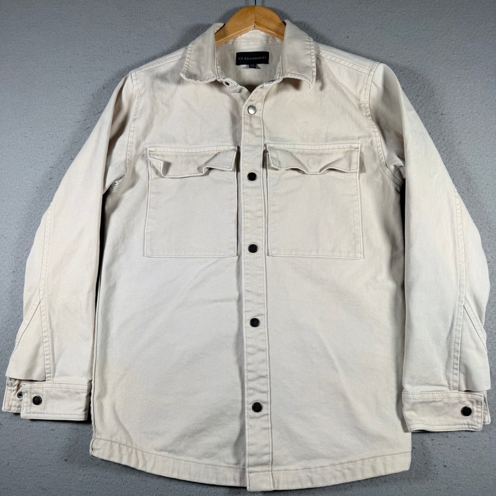 No Boundaries Mens Beige Cotton Twill Shacket Utility‎ Shirt XS NB32100021534T